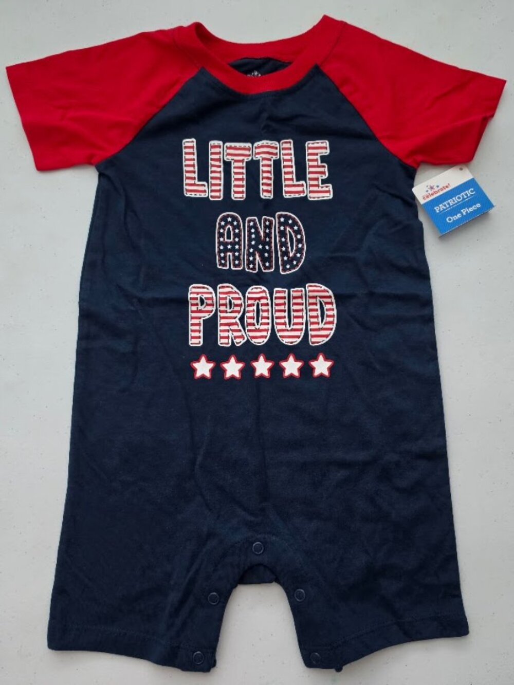 Way to Celebrate NWT Baby Boy' 24M. Patriotic Little & Proud Bodysuit Romper.